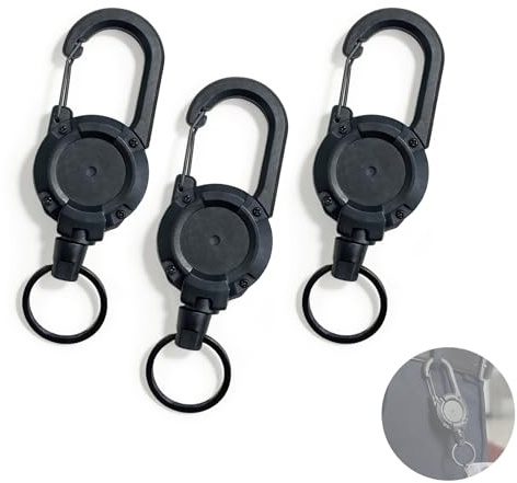 Nevoluxer 3 pcs Key Fob Extendable Lanyard Schlüsselband ausziehbar mit 60cm Stahldrahtseil, einziehbarer Schlüsselanhänger, schlüsselanhänger zum ausziehen, retractable keychain（Schwarz）