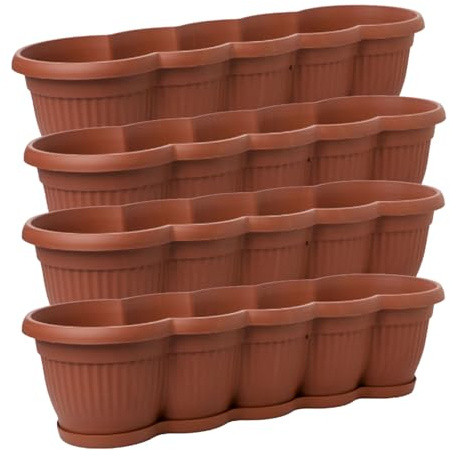 LIVINJA 4er Set Blumenkasten mit Untersetzer 80 cm Balkonkasten Blumenkasten Balkon Fensterbank außen Kunststoff Terracotta Made in EU