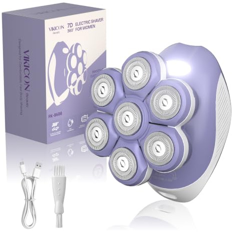 VIKICON Afeitadora Electrica Mujer 7D, Rasuradora Mujer Recargable USB | Afeitadora Corporal para Piernas y Cuerpo, Cabezal Flotante, Seco/Mojado, Luz LED, Compacta para Viaje, Morado