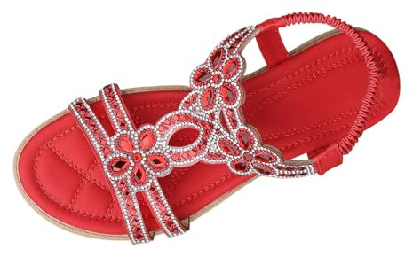 Genérico Sandalias bohemias para mujer con tiras en T y ideales para playa y ocio veraniego (Red, 41)