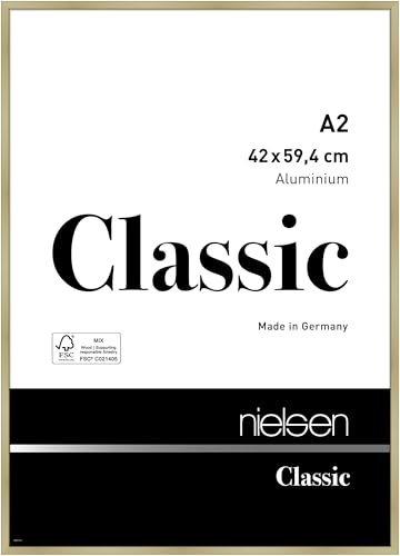 nielsen Aluminium Bilderrahmen Classic, 42 x 59,4 cm (A2), Gold | Aluminium Posterrahmen im Hoch- & Querformat zum Aufhängen Gold matt Echtglas