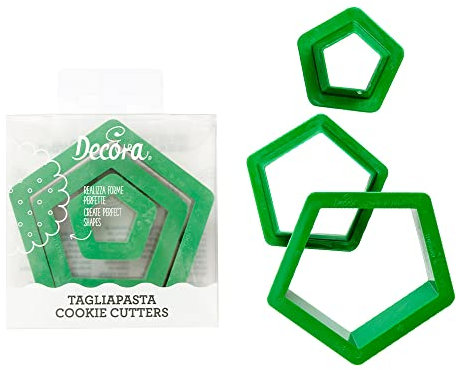 Decora 0255303 Set 3 Tagliapasta Pentagono, In Plastica, Il Kit Ideale per Creare Decorazioni in Pasta di Zucchero o di Gomma, Made in Italy, Design originale. Confezione da 3 pezzi.