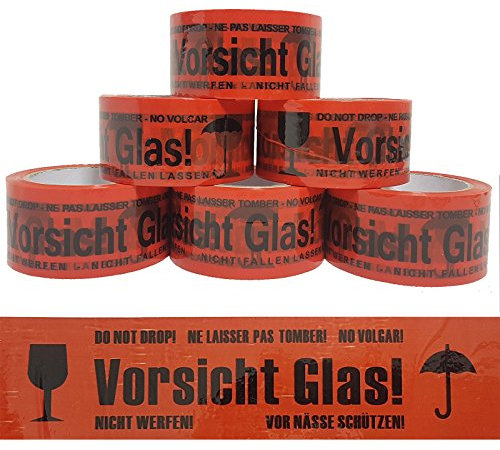 verpacking 144x VORSICHT GLAS Klebeband Paketklebeband reißfest Standard abrollend, 48 mm x 66 lfm Packband 45 mµ Paketband