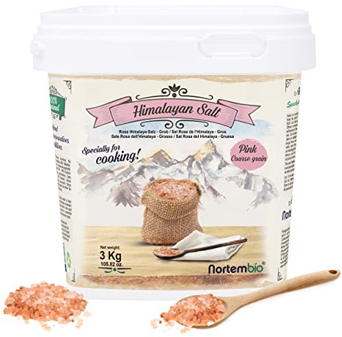 Nortembio Sale Rosa dell'Himalaya 3 Kg. Grosso (2-5 mm). Sale Gourmet 100% Naturale. Ricco di Minerarli. Cucina Sana. Non Raffinato. Senza Conservanti. Estratto a Mano. Dal Punjab Pakistan.
