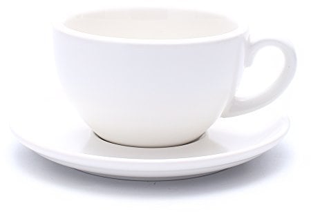 Coffeezone Grande forma di tazza per Latte Art Cappuccino Barista Cup Saucer New Bone China per Coffee Shop (bianco opaco, 10 once)