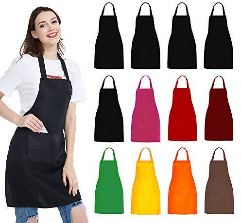 Kochschürze, 12 Stück, Unisex, verschiedene Schürzen mit 2 geräumigen Taschen, maschinenwaschbar für Küche, Basteln, Grillen, Zeichnen