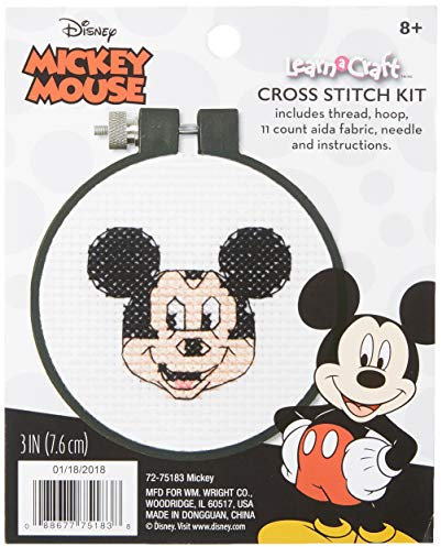 Dimensions Disney Mickey Mouse Kreuzstich-Set für Anfänger, Fadenzahl 11, weißer Aida, 7,6 cm