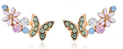 QUKE 925 Sterling Silber Ohrnadel Klar AB Österreichischen Kristall Schmetterling Kletterer Ohrklemmen Ohr Vine Wrap Golden Ohrringe Für Frauen Mädchen