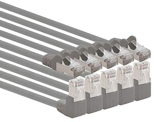 1aTTack.de 366152 Câble réseau Cat.6 angle 90 degrés 1m - gris - paquet de 5 - Câble patch Cat6 (SFTP PIMF) 1000Mbit/s prise Rj 45-5 x 1m mètre gris