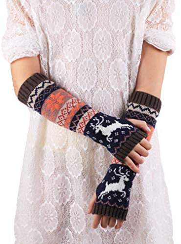 Amorar Winterhandschuhe Stricken Langen Arm wärmer Fäustlinge Fingerlose Armstulpen Daumenloch kaltes Wetter Stulpen Pulswärmer Armwärmer Muffs