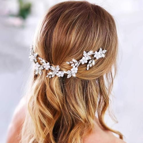 Zoestar Braut Hochzeit Kristall Stirnband Blume Braut Haar Rebe Stück Silber Hochzeit Haarschmuck für Frauen (Silber)