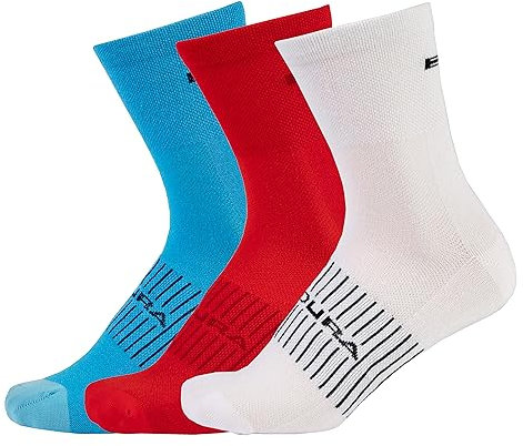 Endura Herren COOLMAX® Rennradsocken (3er-Pack) | Leicht | Feuchtigkeitsableitend | Sportliche Crew-Socken Socken, Weiß, S-M