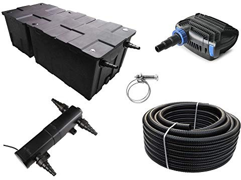 AquaOne Kammerfilter Set mit Teichpumpe und Wasserklärer I Filteranlage CBF-550 B für einen Teich bis 90.000 Liter I Komplettset mit UVC Klärer 36W Eco Pumpe 30 Watt Teichschlauch Nr.78