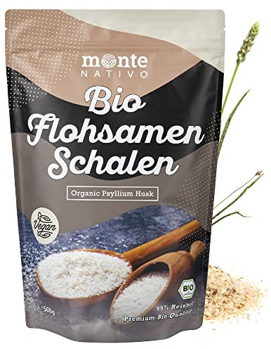 Bio Flohsamenschalen gemahlen Monte Nativo (500g) - 99% Reinheit - Flohsamen als Verdauungshelfer - Psylium husk - Reich an Ballaststoffe - 100% naturrein - Ideal zur Zugabe in Smoothies, Säfte