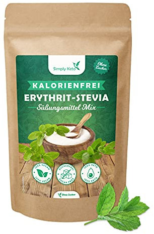 Simply Keto Erythrit Stevia Mix 1kg - Natürlicher Zuckerersatz ohne Kalorien - Stevia Erythrit Mischung mit 100% Süßkraft wie Zucker - Vegan - Geeignet für Lower Carb* & Ketogene Ernährung