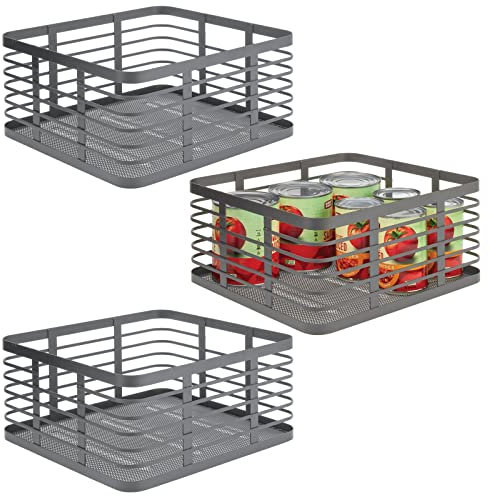 mDesign Allzweckkorb aus Metalldraht – praktischer Aufbewahrungskorb für Küche und Haushalt – kompakter und universeller Drahtkorb – 3er-Set – dunkelgrau