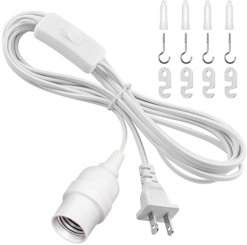 DiCUNO Hanging Lantern Extension Cord Cable, E26 Pendant Light Socket On Off Inline Cord Switch Control Lamp, Switch Close to Polarized Plug, 13 Feet, White, 1-Pack