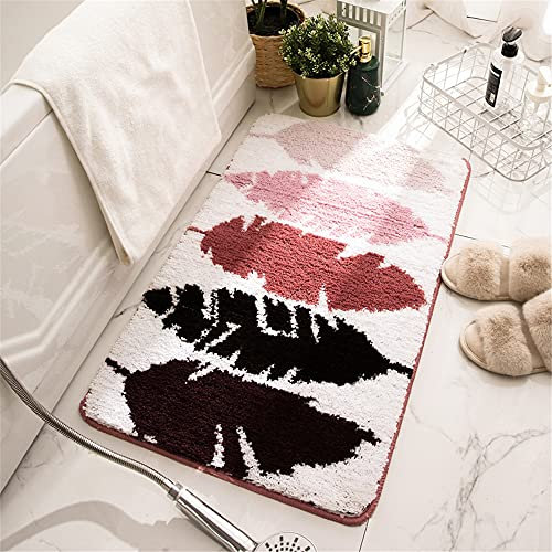 Badezimmermatte Weicher Saugfähig Badezimmerteppich, Treer Mikrofaser Beflockung Badematten Antirutsch Badvorleger Duschteppich Waschbar Badteppich für Badezimmer (Rote Blätter,40 * 60cm)