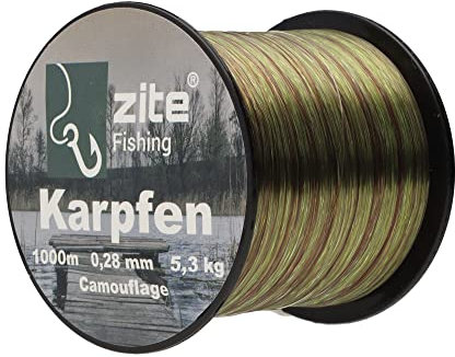 Zite Fishing Monofile Angelschnur in Camouflage – Karpfen-Schnur 0,28mm 1000m Spule - Abriebfeste Carp-Line Nylon-Schnur mit 5,3kg Tragkraft