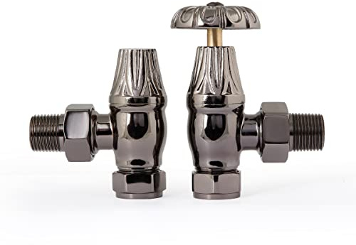 Castrads Chatsworth Angled Manual Ornate Radiator Valve Set | Black Nickel (Valve Only)