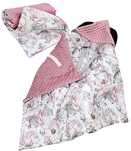 TupTam 2er Set Baby Decken Einschlagdecke 85x85 cm für Autositz Babyschale Babydecke Wiegendecke Minky Baumwolle, Farbe: Rose/Rosa, Größe: Herbst/Winter - 85 cm x 85 cm