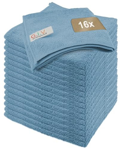 G.I.V. - Reinigungstechnik 16x Mikrofaser Reinigungstücher Blau - Putztücher 32x32cm, Streifenfrei & Saugstark - Lappen für Haushalt, Gastronomie, Auto, Werkstatt - Putztücher - Microfasertücher