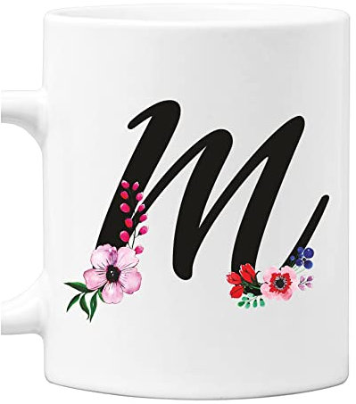 Colorfamily Tazza Mug con Iniziale Floreale - Lettera M - 100% ceramica
