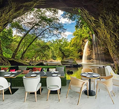 XAONUO Papier Peint Photo 3D Optique Chute D'Eau Montagnes Point D'Eau Arbres Trompe L Oeil | Déco Mural Tableaux Muraux Photo 400X280Cm Mural Décor Motif Poster Géant Stickers Muraux Optique Fond Eff