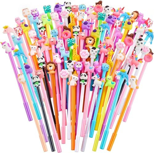 KAHEIGN 80Pcs Cartoons Gel Stift Set, Süße Tier Kugelschreiber Gelschreiber 0,5mm Schwarze Gel Tintenstifte Kawaii Schreibstift 0,5mm Tintenschreiber Stift für Büro Schule Schreibwaren