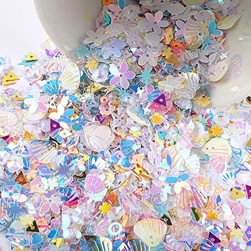 Bunt Pailletten zum Basteln, Glitzer Sequins Lose DIY Irisierend Bling Bling Deko für Kunsthandwerk Kleidung Handyhülle Scrapbook Spielzeug Party, 20g Symphonie Weiß A
