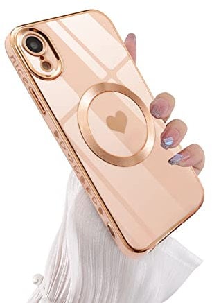 UEEBAI Magnetisch für iPhone XR Hülle, Kompatibel mit MagSafing Kabelloses Laden [Integrierter Kameraschutz] Kratzfest Dünn Silikon Handyhüllen, Stoßfest Rückseite Schutzhülle - Rosa