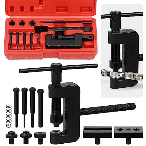 Swpeet 13Pcs Casse chaîne moto avec mallette de transport Kit d'assortiment, coupe chaîne et outil de démontage de chaîne pour moto, vélo, ATV