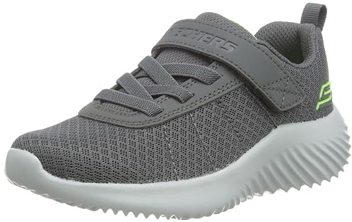 Skechers Boy's Bounder Baronik Sneakers, Charcoal Textile / Synthetic / Lime Trim, 4 UK Child