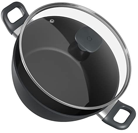 Klarstein Antihaft-Topf, 28cm Kochtopf, Töpfe Groß, Spülmaschinenfester für Induktion, 6, 1 L Suppentopf, Antihaft-Kochtöpfe, Pfanne mit Deckel, Keramik, Gasherd, Kochplatte, Anthrazit
