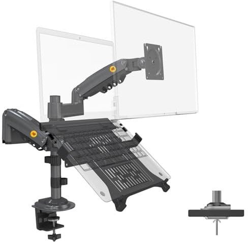 NB North Bayou Doppia Montaggio Monitor Supporto per Monitor, Supporto 2 Monitor (17''-27''), o 1 Monitor e 1 Laptop (10''-17''), Carico 9KG, VESA 75/100 Monitorare le Armi H180-FP