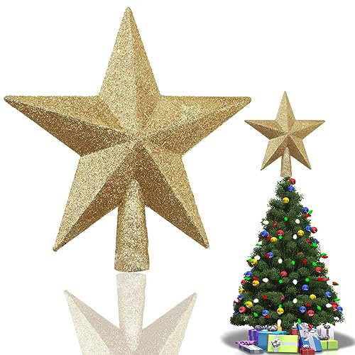 Albero di Natale Scintillante Topper, Puntale per albero di Natale a forma di stella, 20 cm Cima dell'Albero Stella, Puntale per Albero di Natale, Per decorazioni festive, casa, Oro