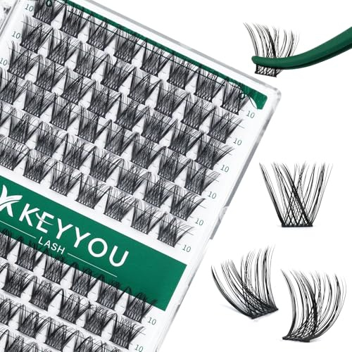 KEYYOU Wimpern Cluster 96pcs Wimpern Extensions C Curl 10mm Cluster Lashes Volume Natürlich Sanft Wimpernverlängerung(Y01-C-10)
