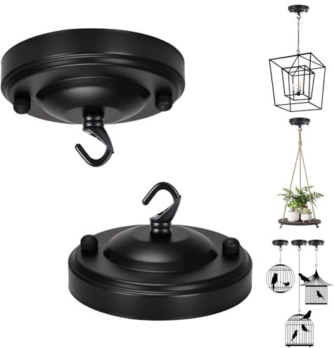 2 Piezas Roseton lampara techo Negro Rosetón de Techo de Metal Embellecedor para Lámpara Soporte Lampara Techo Para Colgar Decorar, Lámpara de techo colgante, Plantas, cesta colgante para gatos