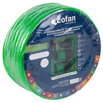 Cofan Kit de Manguera Flexolátex Translúcida | Medidas: 15 mm (5/8) | Manguera de riego con 3 capas y accesorios | 10, 15 o 20 m (20)