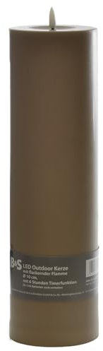 B & S LED Kunststoffkerze Outdoor taupe 35 x Ø 10 cm Flackerflamme/Timer