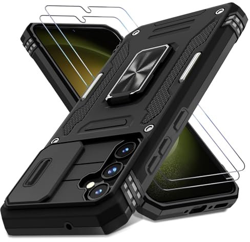 Handyhülle für Samsung Galaxy S24 Plus 5G Hülle, mit Slide Camera, mit Kameraschutz[mit 2X Panzerfolie]Galaxy S24 Plus Schutzhülle 360° Drehbarer Metall Ring Ständer Stoßfest für Samsung S24 Plus Case