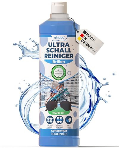Qindoo Brille Ultraschall Reiniger Optiker für die Brillen Reinigung im Ultraschallgerät, Konzentrat (1 Liter)