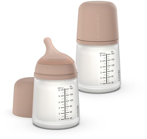 Suavinex, Pack de 2 Biberón Anticólico Zero Zero, Tetina de Flujo Adaptable (A) de Silicona, Bebés +0 Meses y Recién Nacidos, Específico Lactancia Materna, Leche Materna y de Fórmula, 180 ml, Medium
