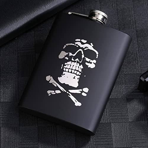 Hip Flask 8OZ Black Matte Whisky Bottle Wine Pot Portable Flagon Stainless Steel Flask for Outdoor Travel1862843WT Skull D