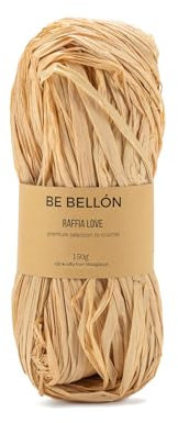 BE BELLÓN Hebras de Rafia Natural - Rafia para Tejer Crochet Bolsos y Sombreros - Especial Ganchillo - Rafia Natural para Manualidades y Relleno - Madejas de rafia Colores, 150g Natural