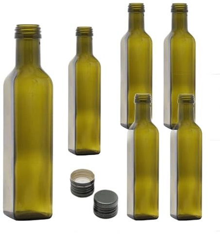 12 Bottiglie Per Olio E Liquore 250 ml - Marasca Quadre Vuote In Vetro Scuro Uvag con Dosatore Olio Salvagoccia e Tappo Ermetico - Made In Italy - Uso professionale e domestico