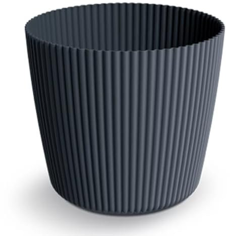 Prosperplast Milly Round Runder Blumentopf mit einem Muster aus vertikalen Streifen, für Innen- und Außenbereich (Anthrazit, ⌀ 196 mm)