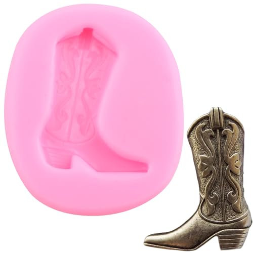 YIHUOMOLDS Pink Silicone Cowboy Boots Fondant Mold for Cake Decorating