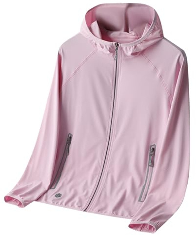 UV Schutzkleidung Damen Ice Silk Atmungsaktive Leichte Sport Jacke Sonnenschutz Hoodie Full Zip Laufshirt Langarm Sun Shirt Sportshirt Für Running Wandern Outdoor Surfen Mit Taschen Rosa L