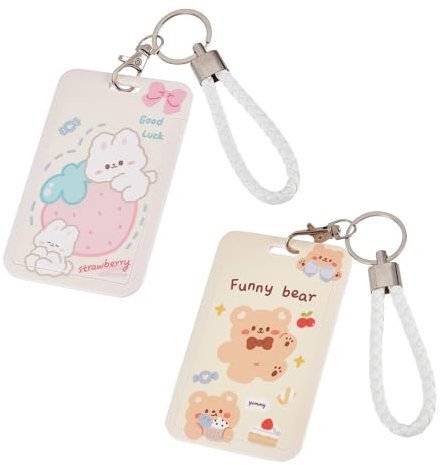 NICENEEDED 2 Porte-Carte Photo Kpop, Porte-Clés Porte-Badge D'Identification d'animal de Dessin Animé, Étuis de Protection pour Cartes Photo Mignons Kawaii